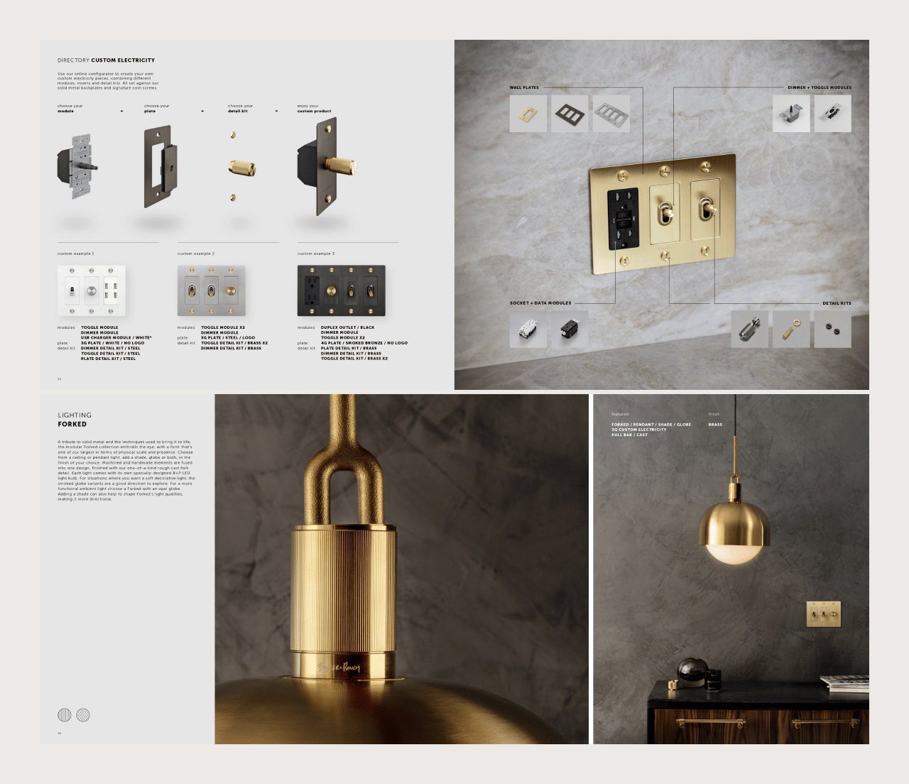 High-end lighting and custom electrical components featured in luxury furniture marketing content.