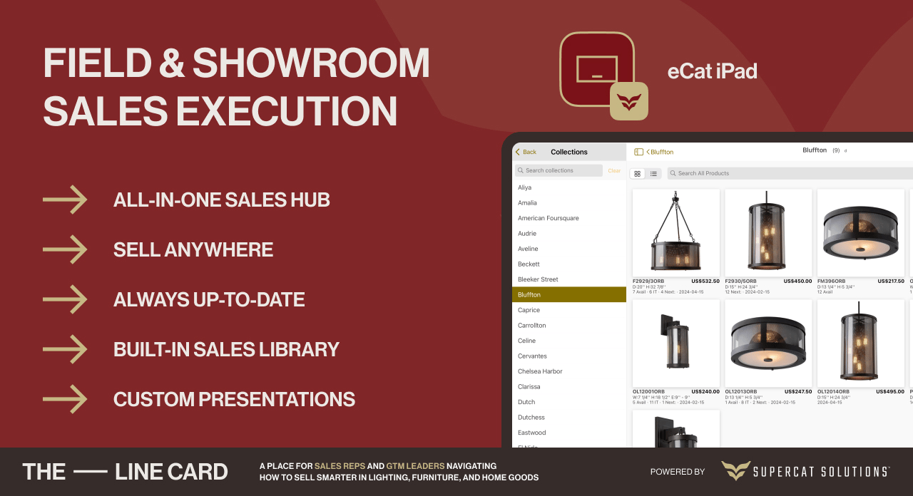 SuperCat Solutions iPad app for field and showroom sales with mobile access to catalogs, pricing, and sales tools.