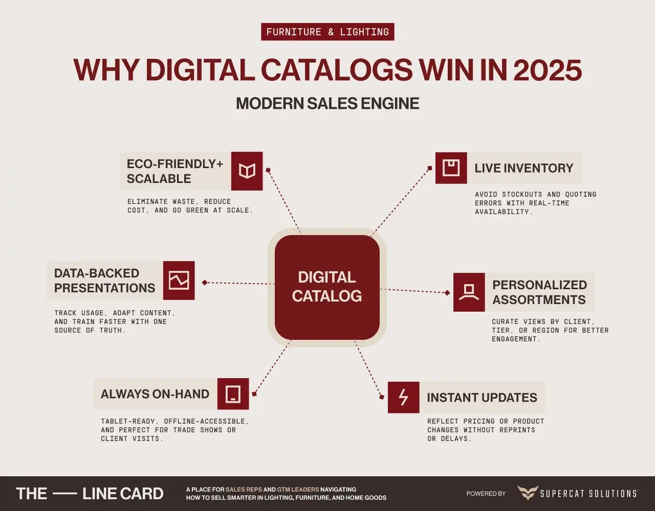 isual breakdown of why digital catalogs win in 2025, including features like live inventory, eco-friendliness, personalization, and instant updates.