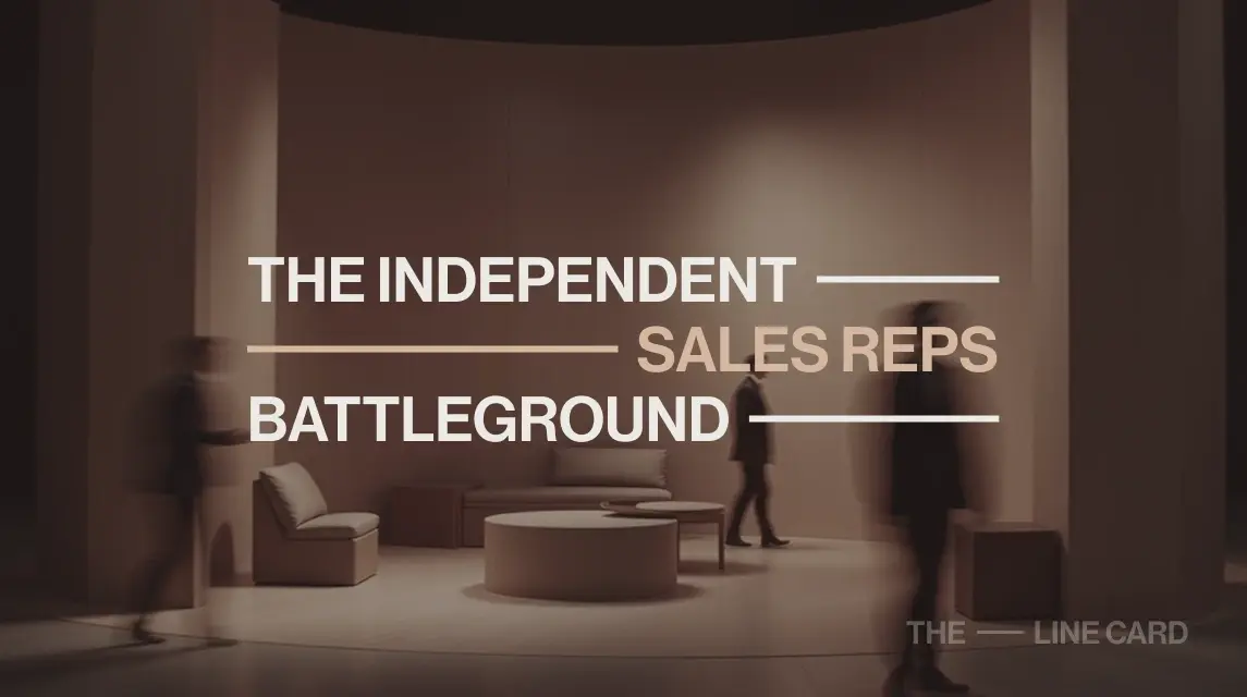 Modern trade show visual with headline “The Independent Sales Reps Battleground” highlighting challenges in B2B sales