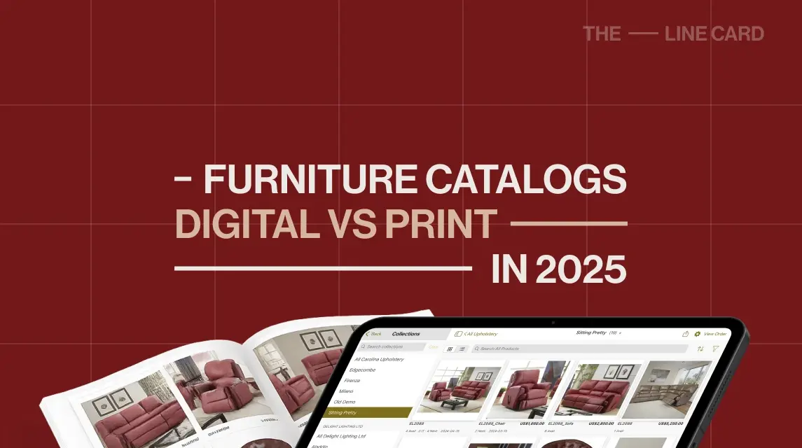 Hero image introducing the future of digital catalogs vs. print in 2025 for furniture and lighting sales teams.