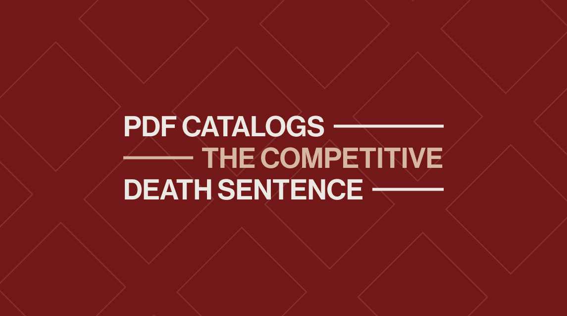 Bold red graphic highlighting how PDF catalogs hurt businesses compared to product catalog software
