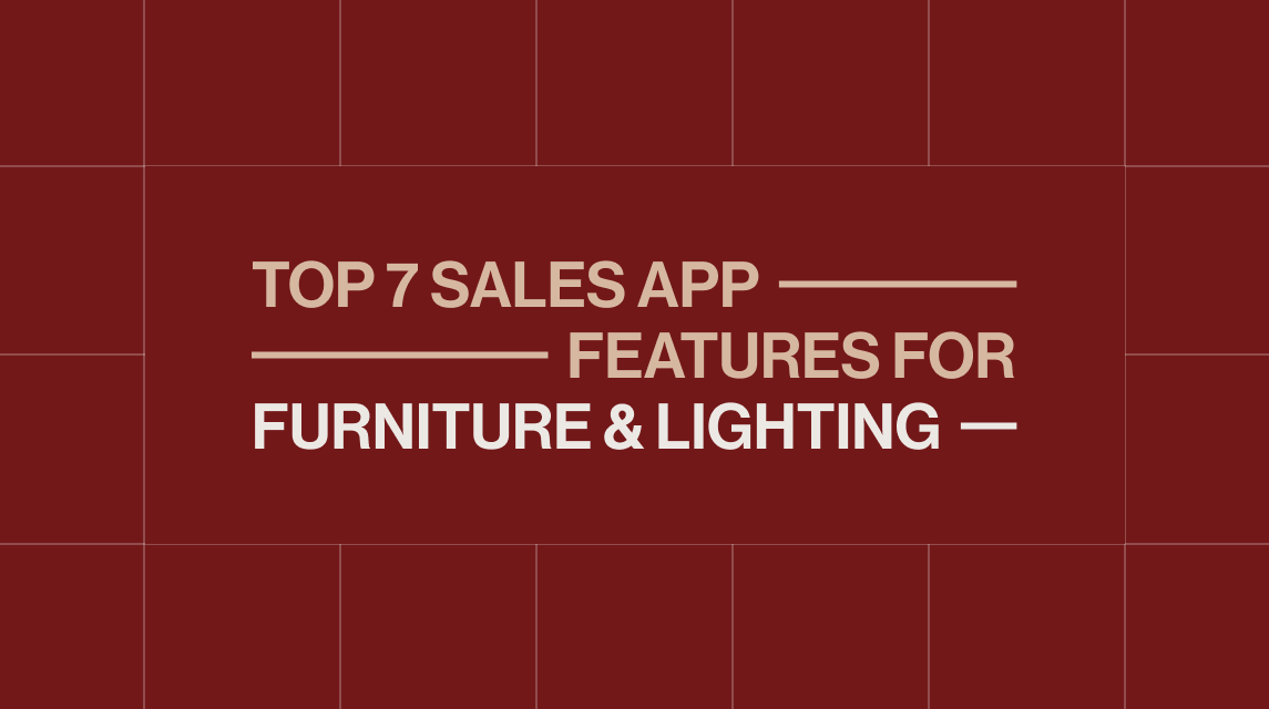 Bold hero banner introducing top sales app features designed for furniture and lighting brands.